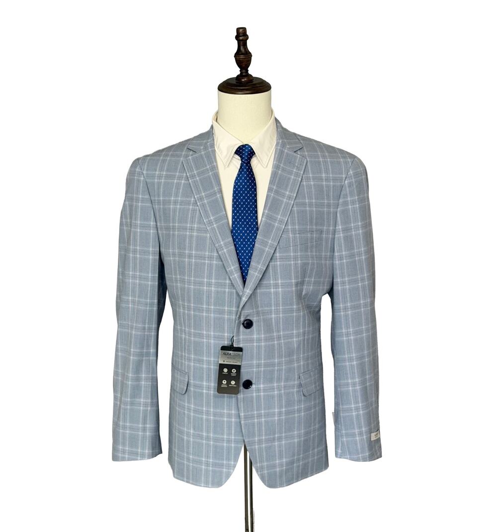 Alfani Alfatech Sport Coat Men's 46R Slim Fit Stretch Blue Plaid NWT